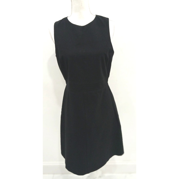 Theory Black Cotton Blend Lined Tailored Ft & Flare A-Line Dress - SZ 10 - Picture 1 of 6
